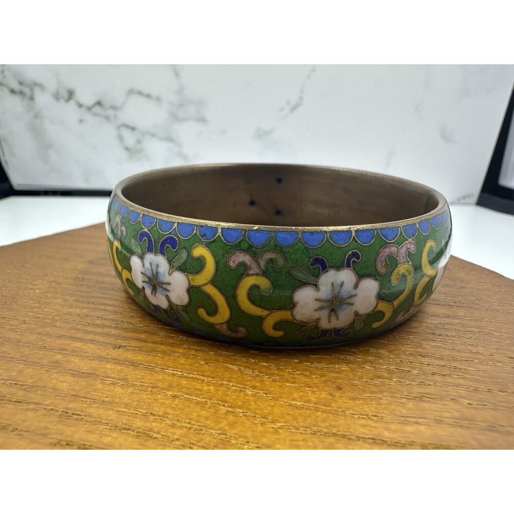 Vintage Chinese Enamel Cloisonné Bangle Cuff Bracelet - Lovely Enamel Flowers